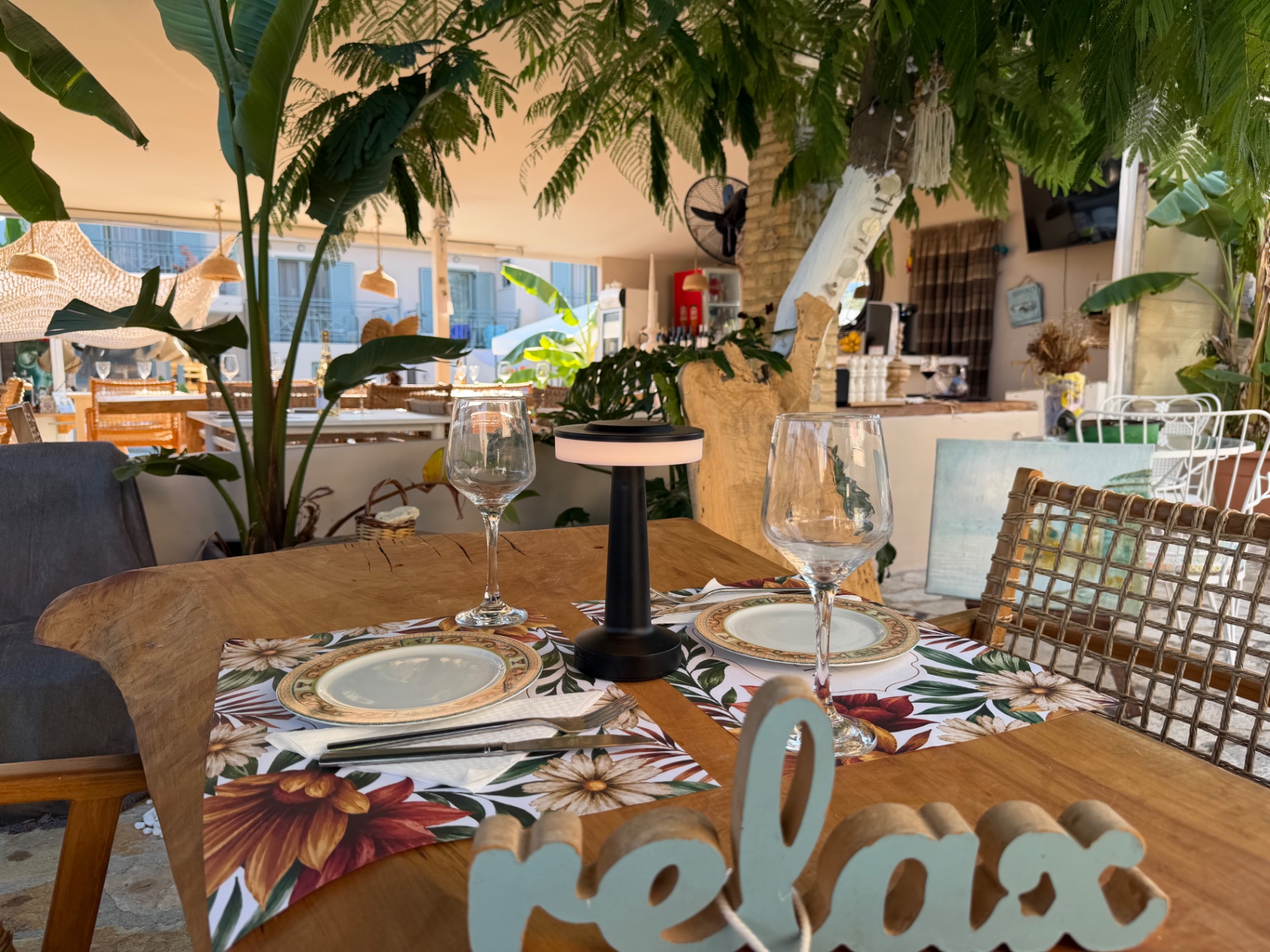 Relax sign on a set table
