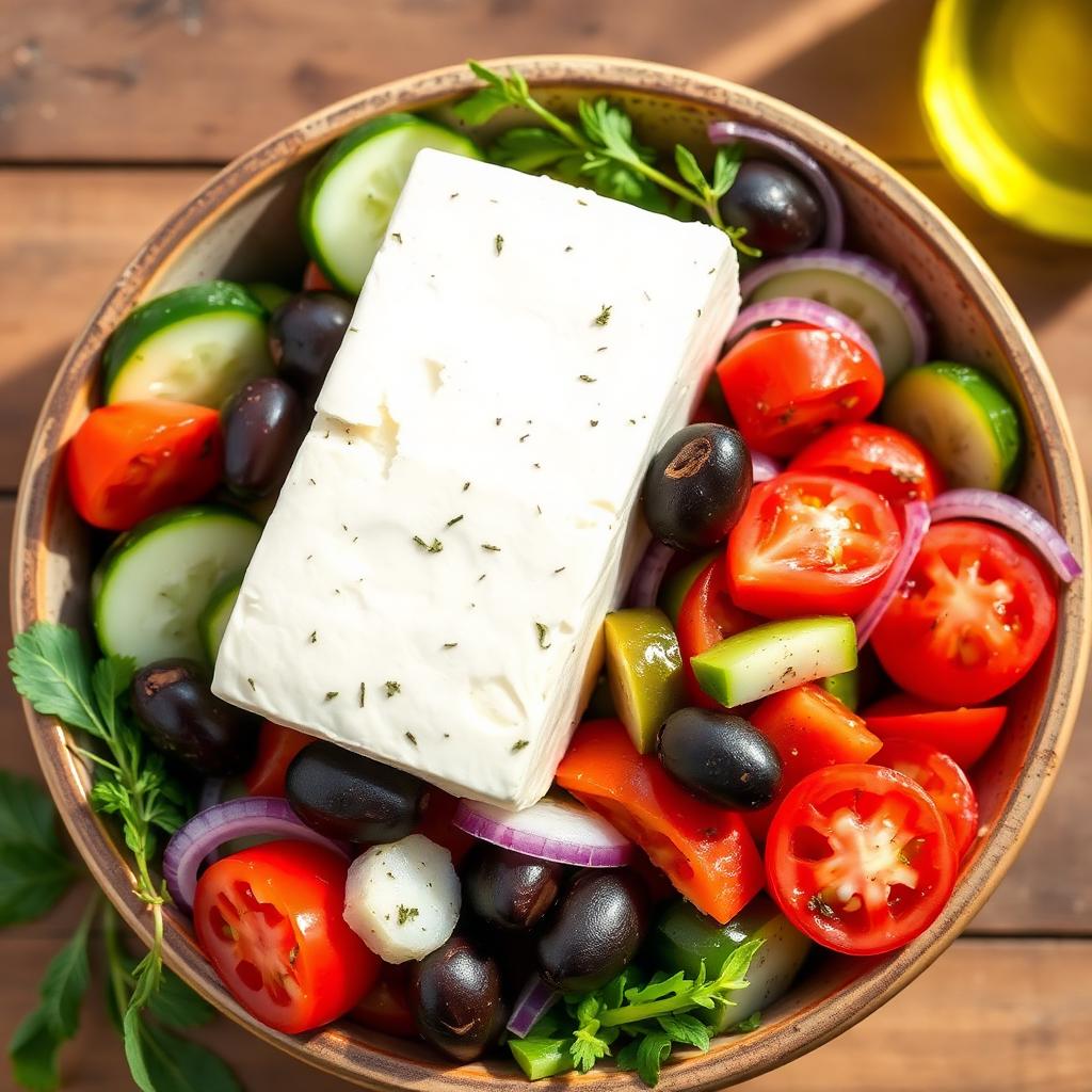 Greek salad with feta and olives